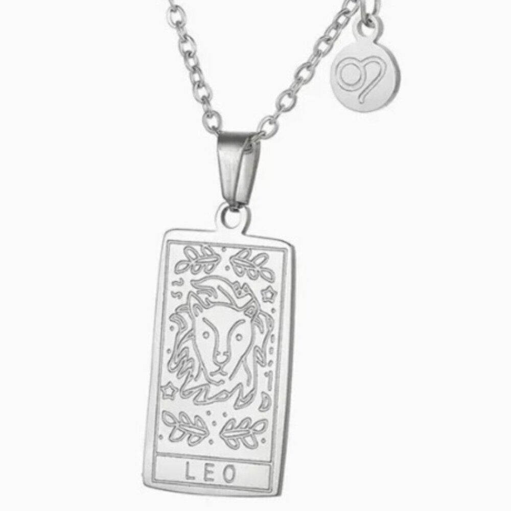 Leo Zodiac Pendant Necklace 18K Gold Electro-Plated Stainless Steel Silver